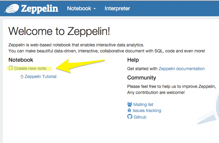 Apache Zeppelin create page