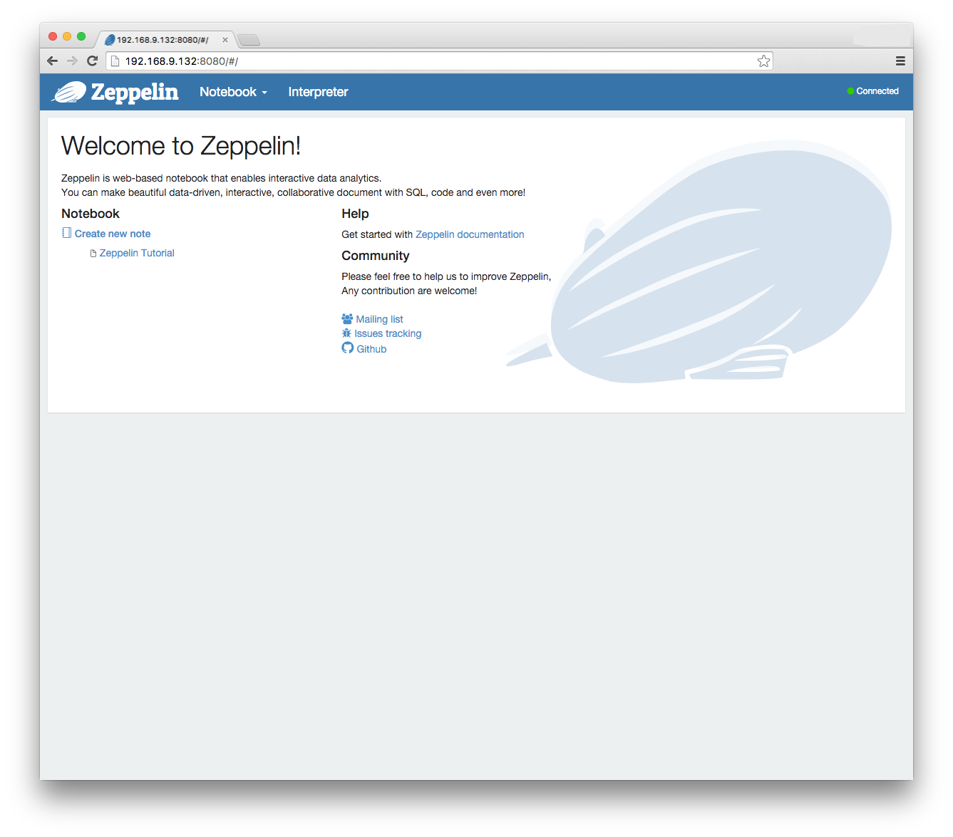 Apache Zeppelin welcome page